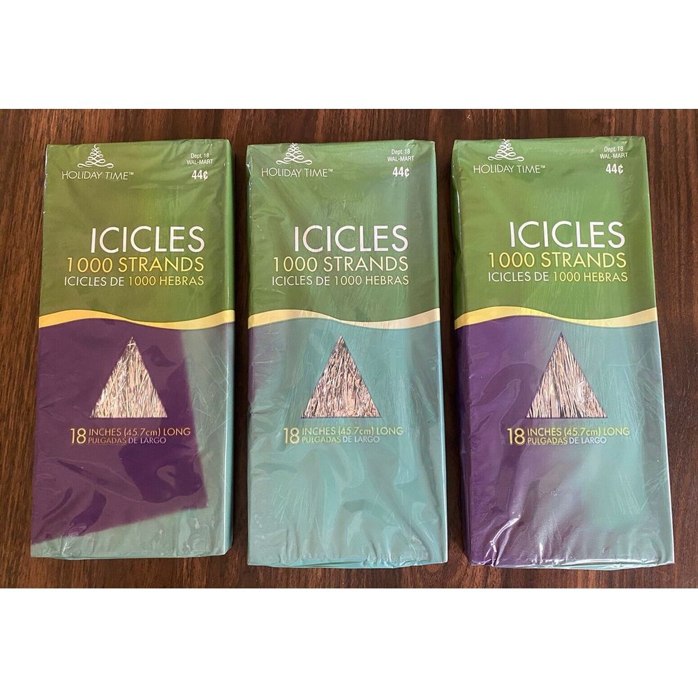 Vintage Tinsel Icicles Holiday‎ Time Metal Foil 1000 Strands  18" Lot of 3 Packs